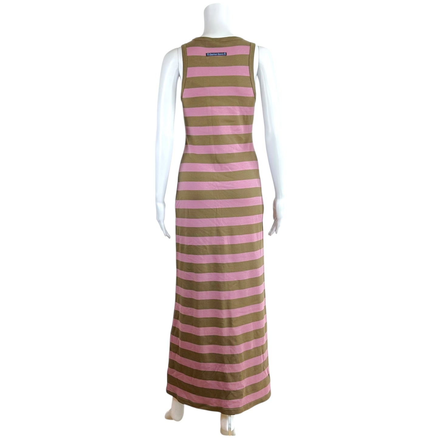 Jean Paul Gaultier Maxi Dress Purple Khaki Striped Sleeveless
