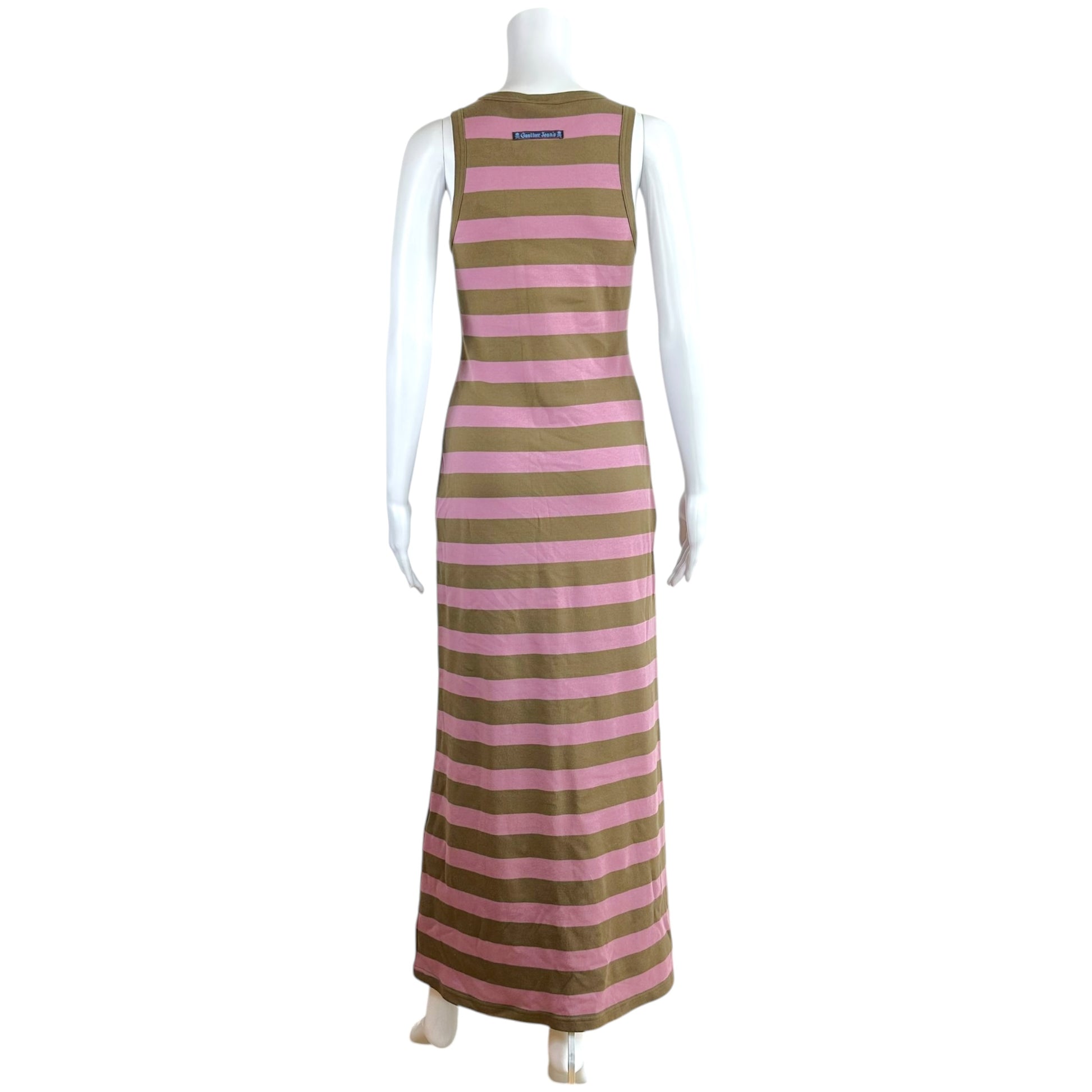 Jean Paul Gaultier Maxi Dress Purple Khaki Striped Sleeveless