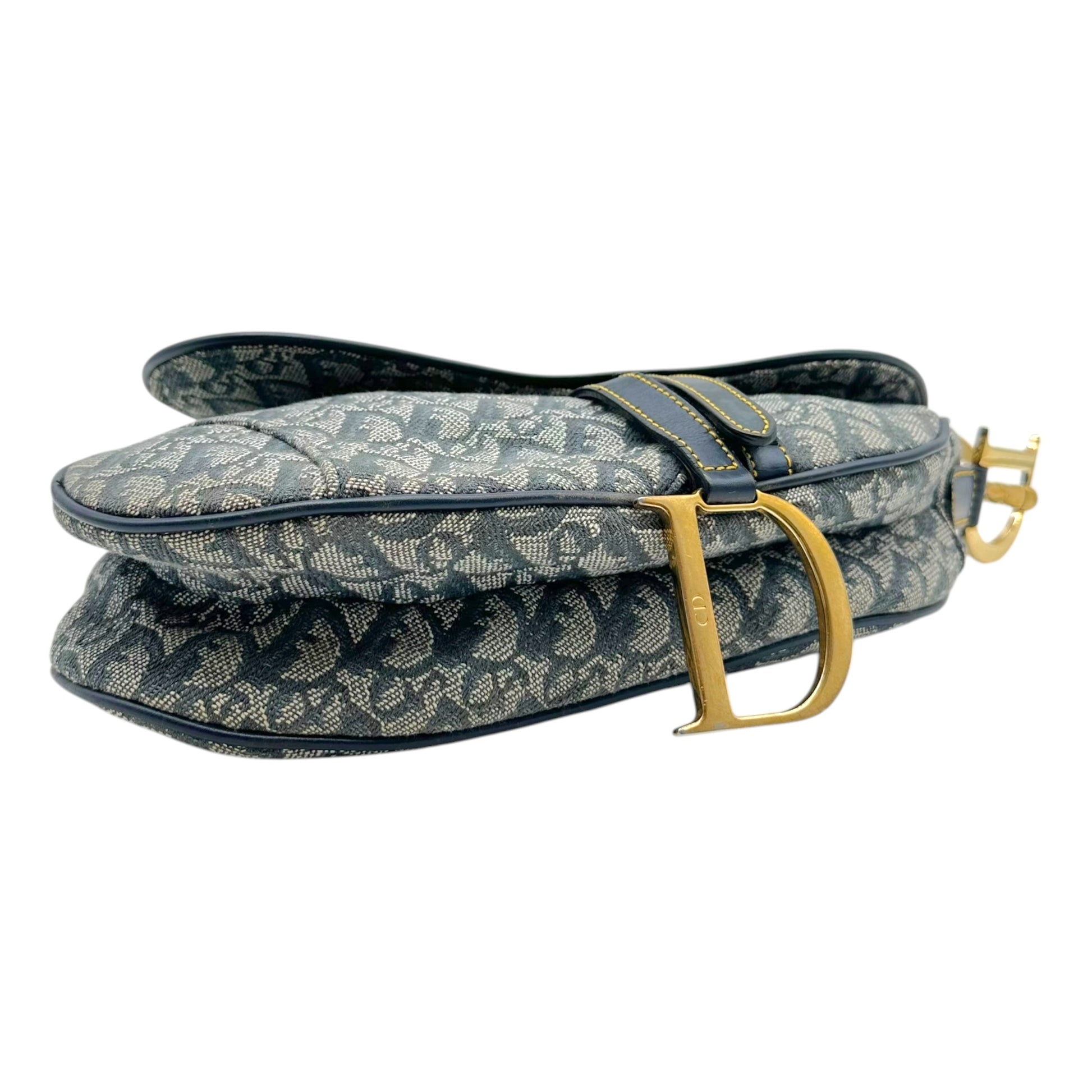 Christian Dior Navy Blue Trotter Monogram Saddle Bag