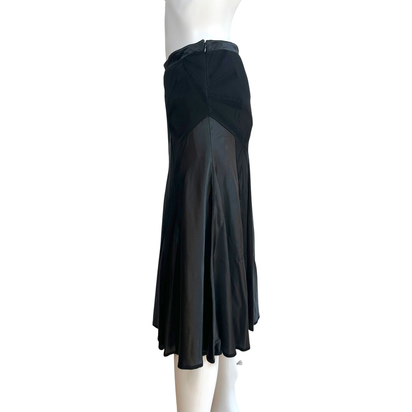 John Galliano S/S 2004 Black Silk & Knit Panelled Midi Skirt