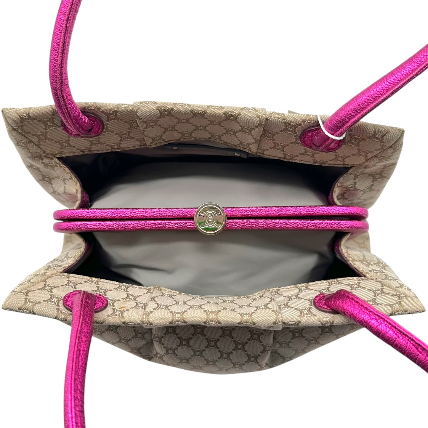 Celine Kisslock Shoulder Bag Metallic Pink Leather Tan