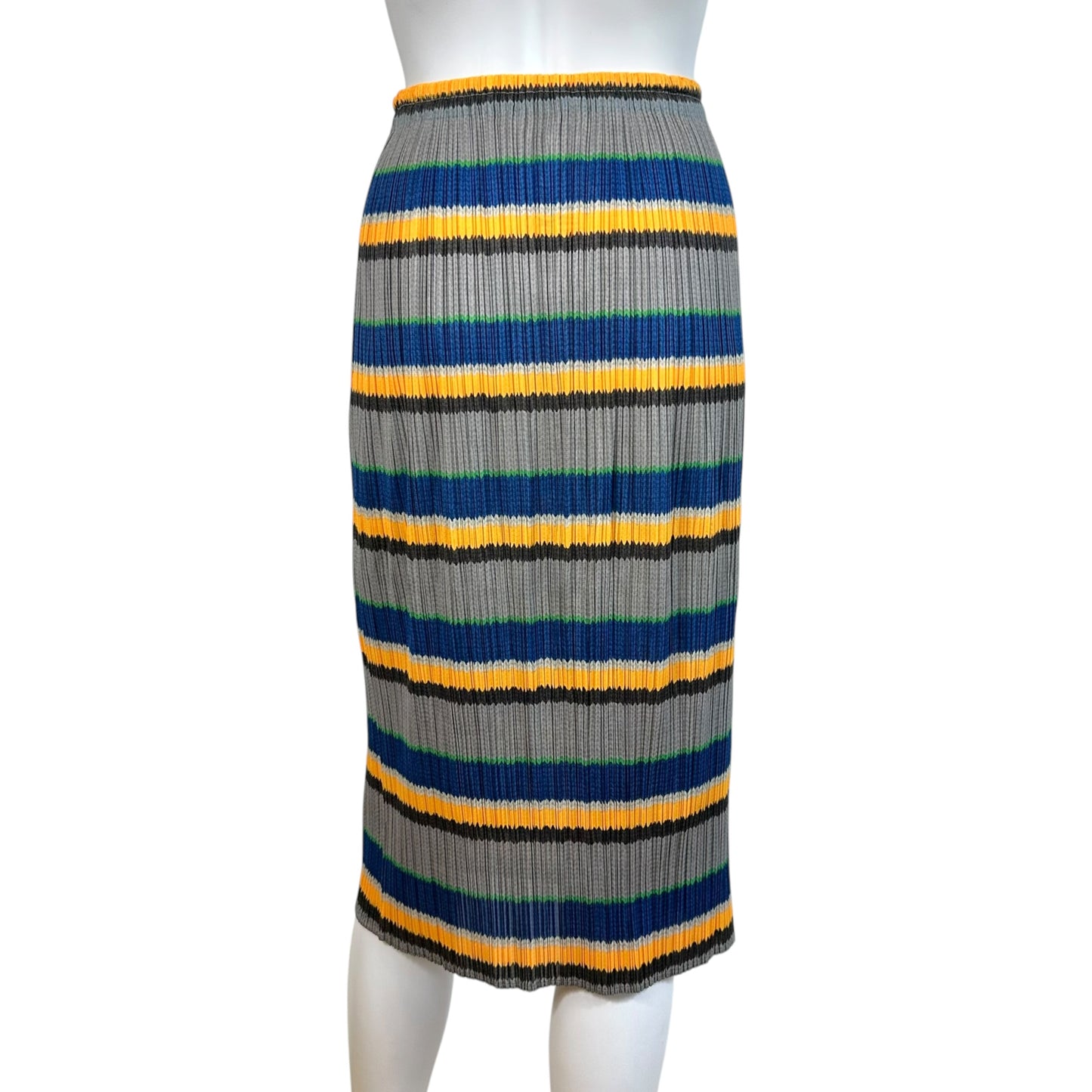 Issey Miyake Pleats Please Gray Multicolor Striped Pleated Midi Skirt