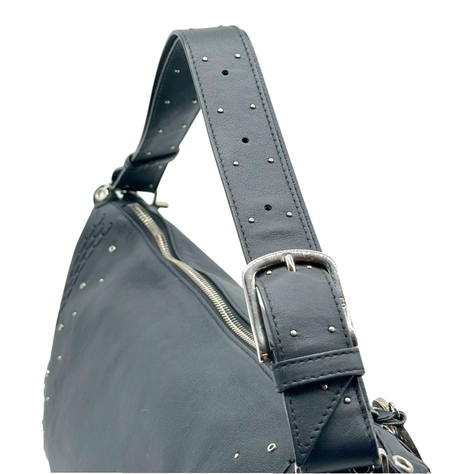 Christian Dior Black Leather Rivet Shoulder Bag