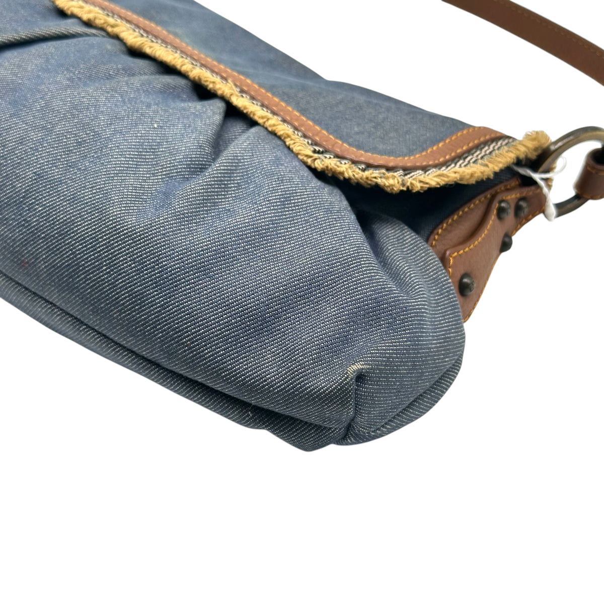 Fendi Chef Shoulder Bag Blue Denim Brown Leather