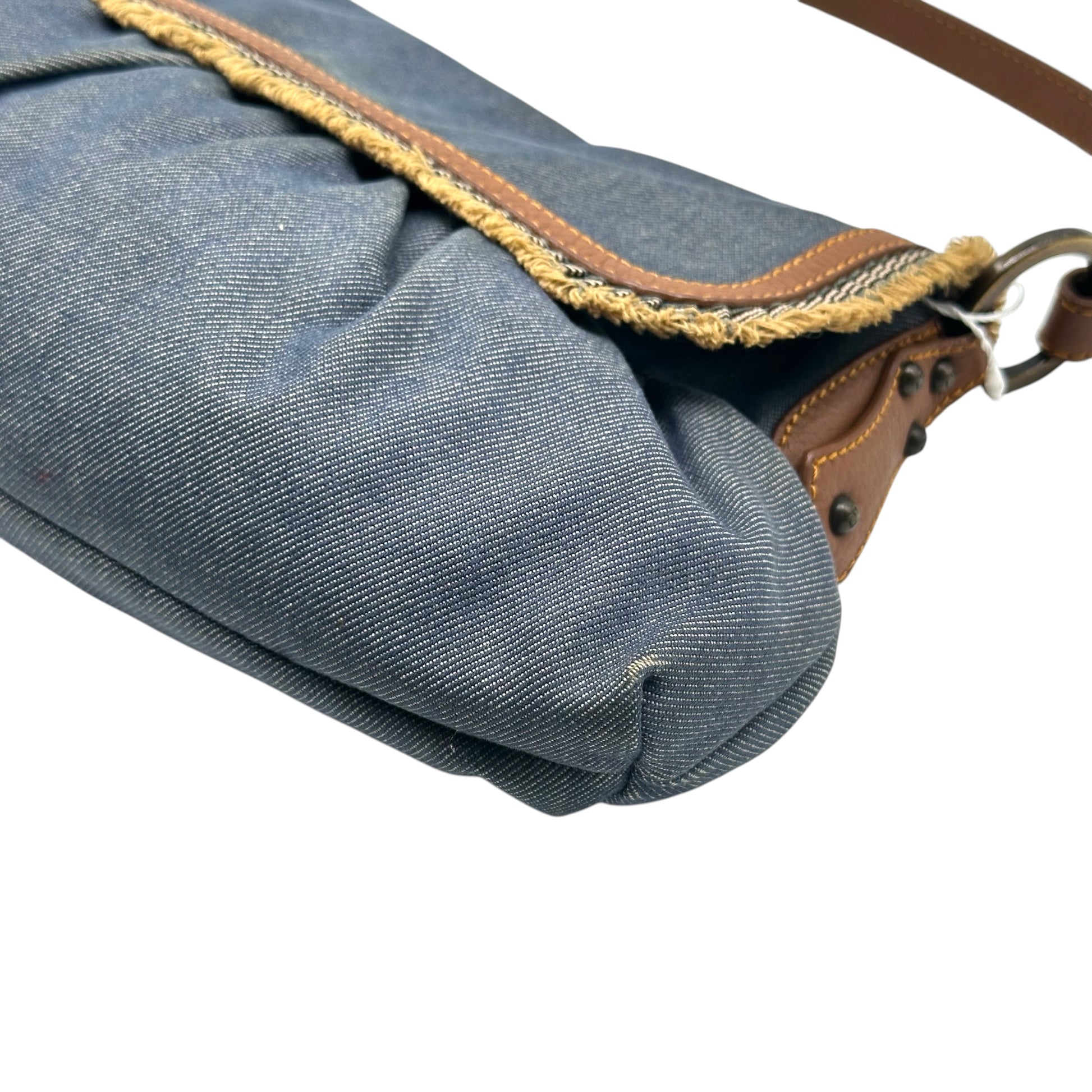 Fendi Chef Shoulder Bag Blue Denim Brown Leather