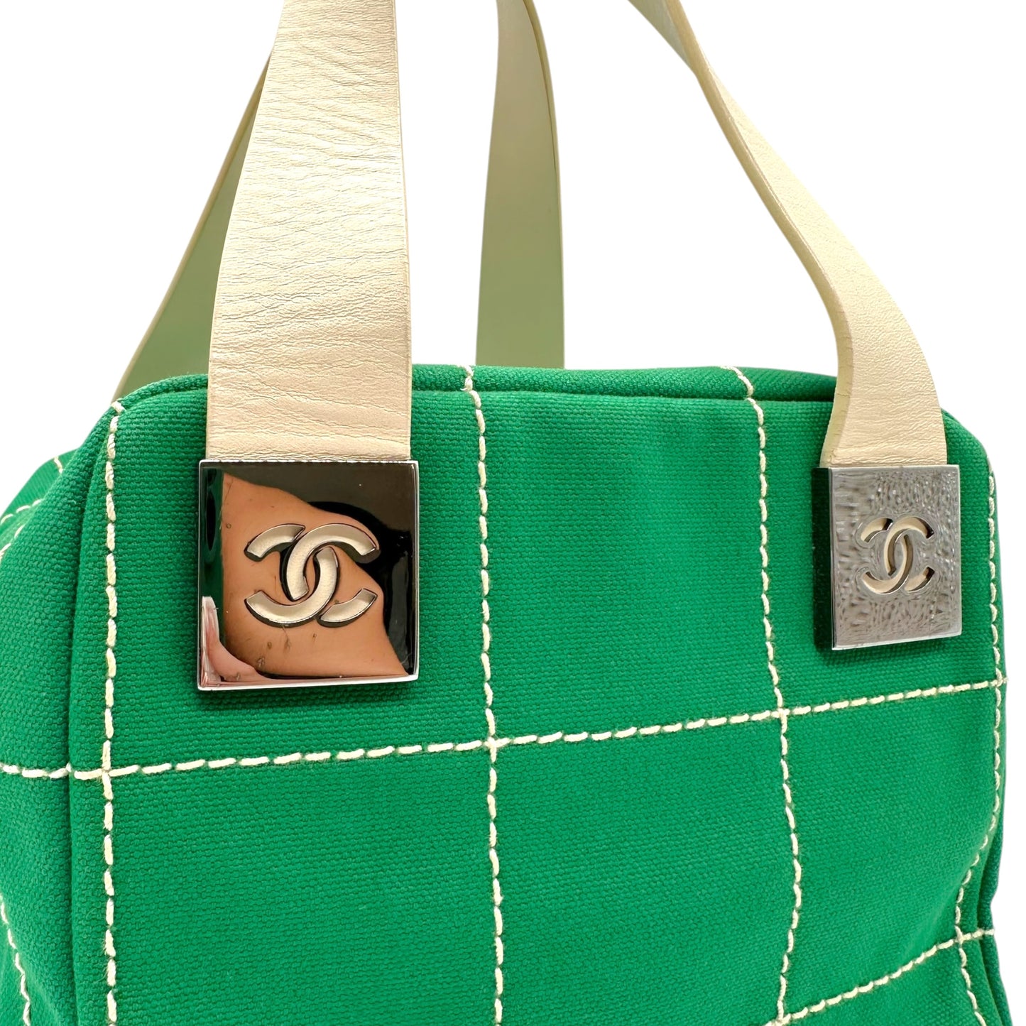 Chanel Green Canvas Quilted Handbag