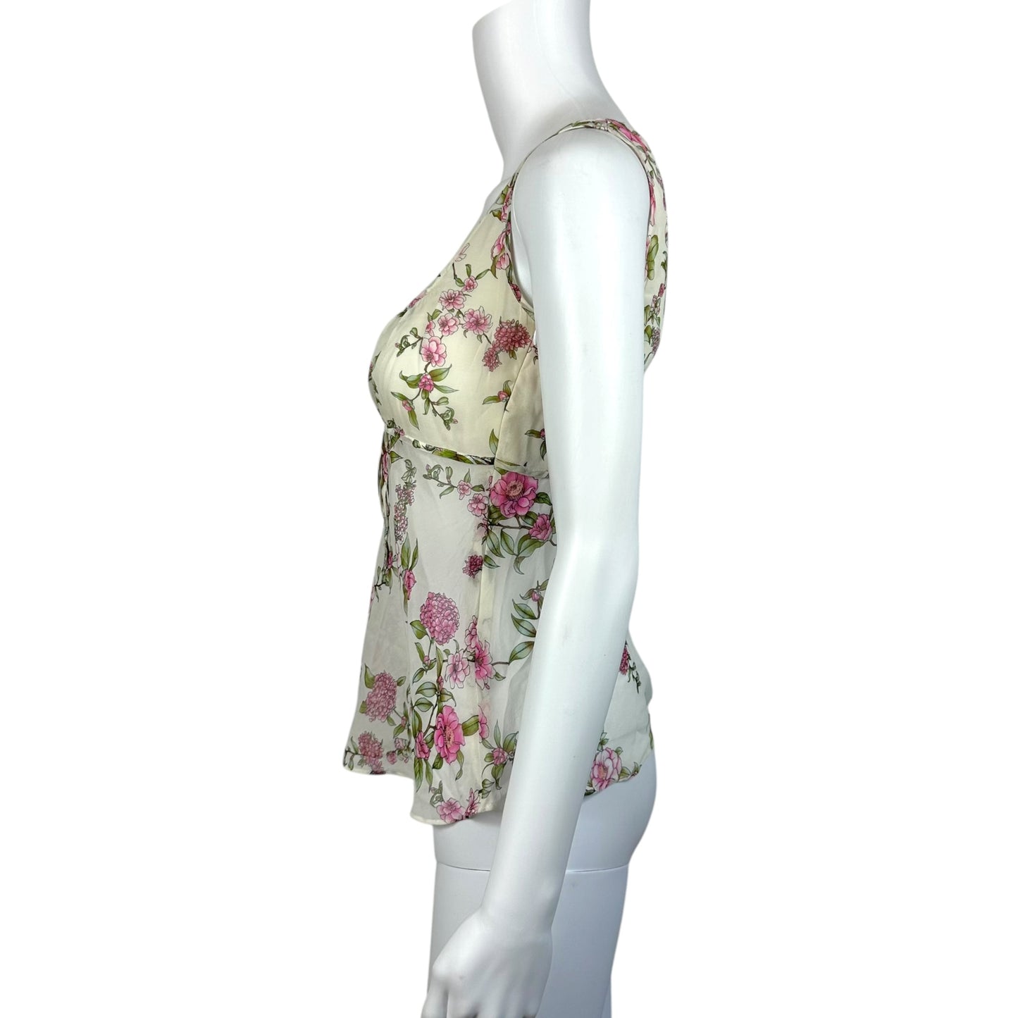 Escada Pink & White Floral Silk Blouse & Midi Skirt Set