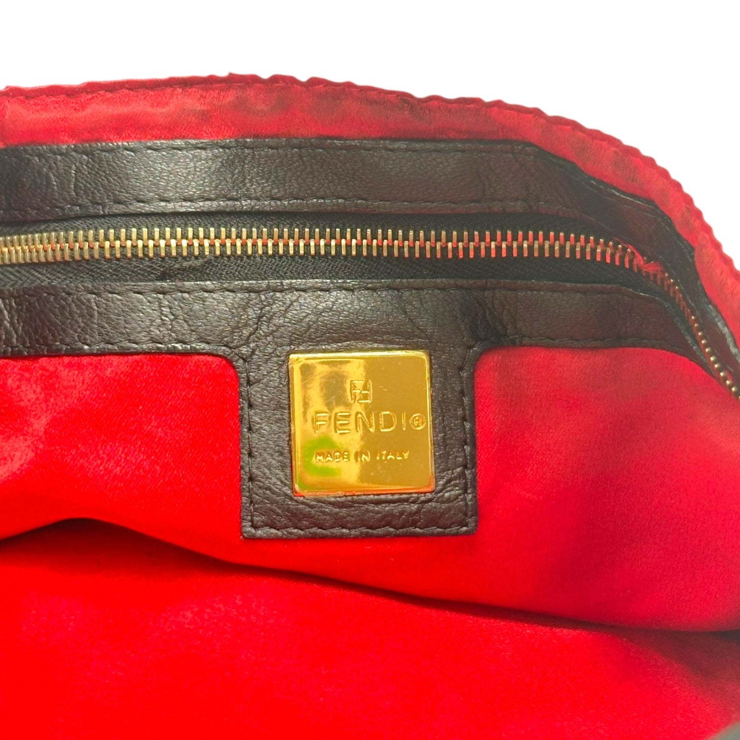 Fendi Black Suede Baguette Bag With Red Glitter Buckle