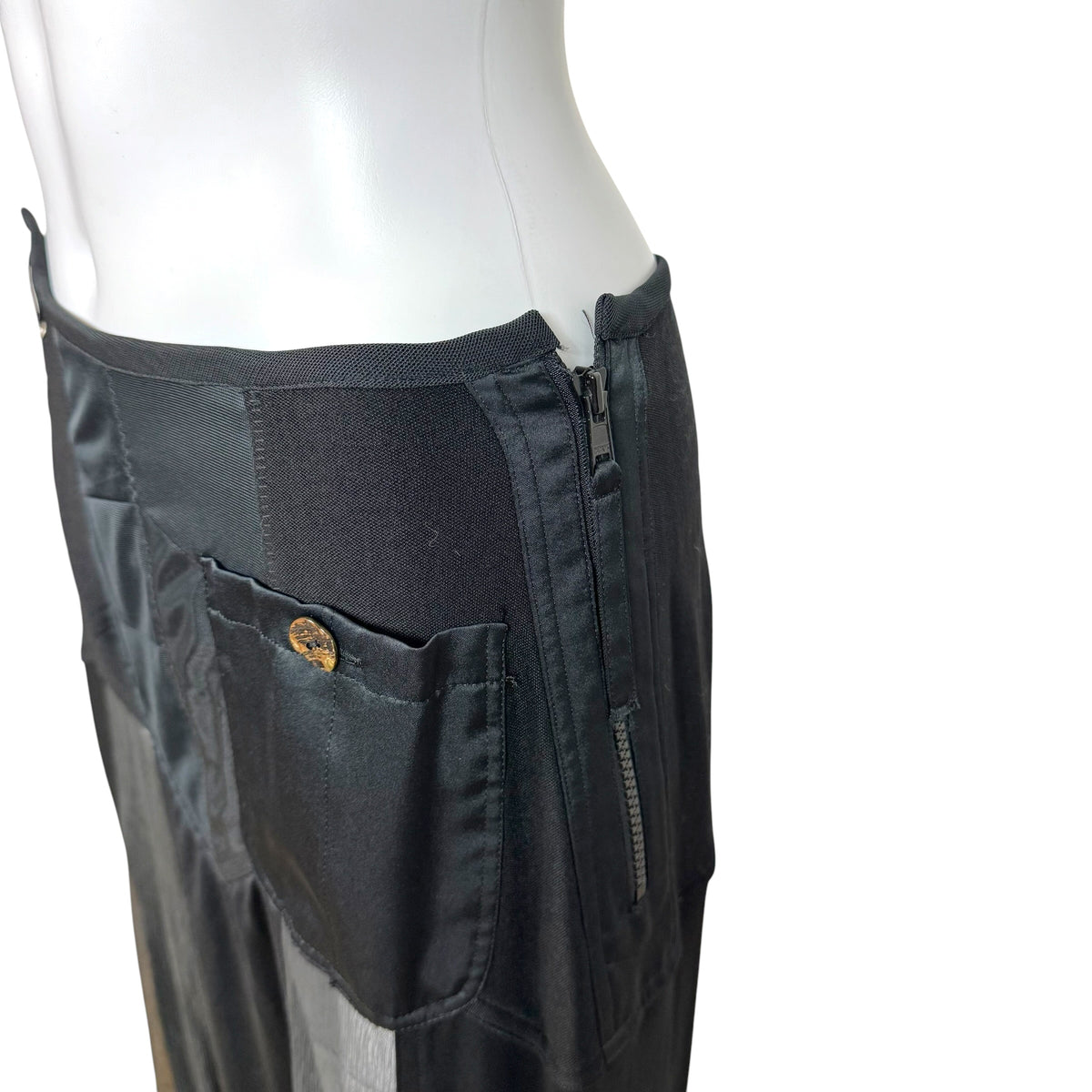 Jean Paul Gaultier Black Sheer Silk Paneled Lace-Up Side Maxi SKirt