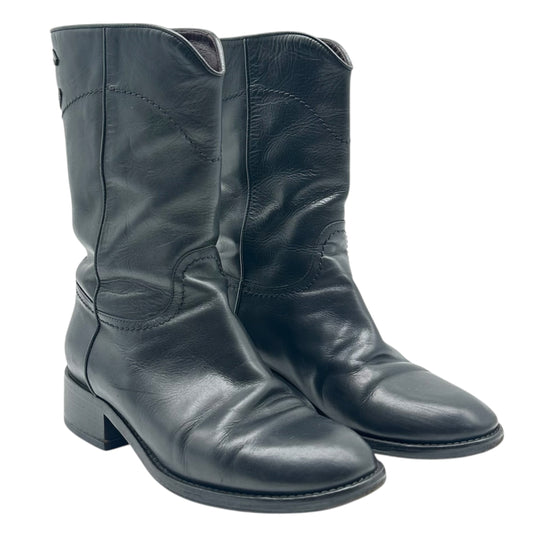 Chanel Black Leather Western Boots with CC Logo