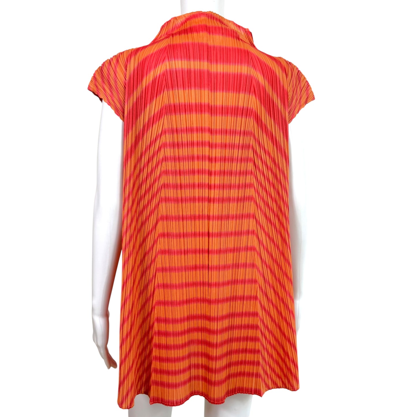 Issey Miyake Pleats Please Pink & Orange Striped Pleated Mini Dress Sz 3