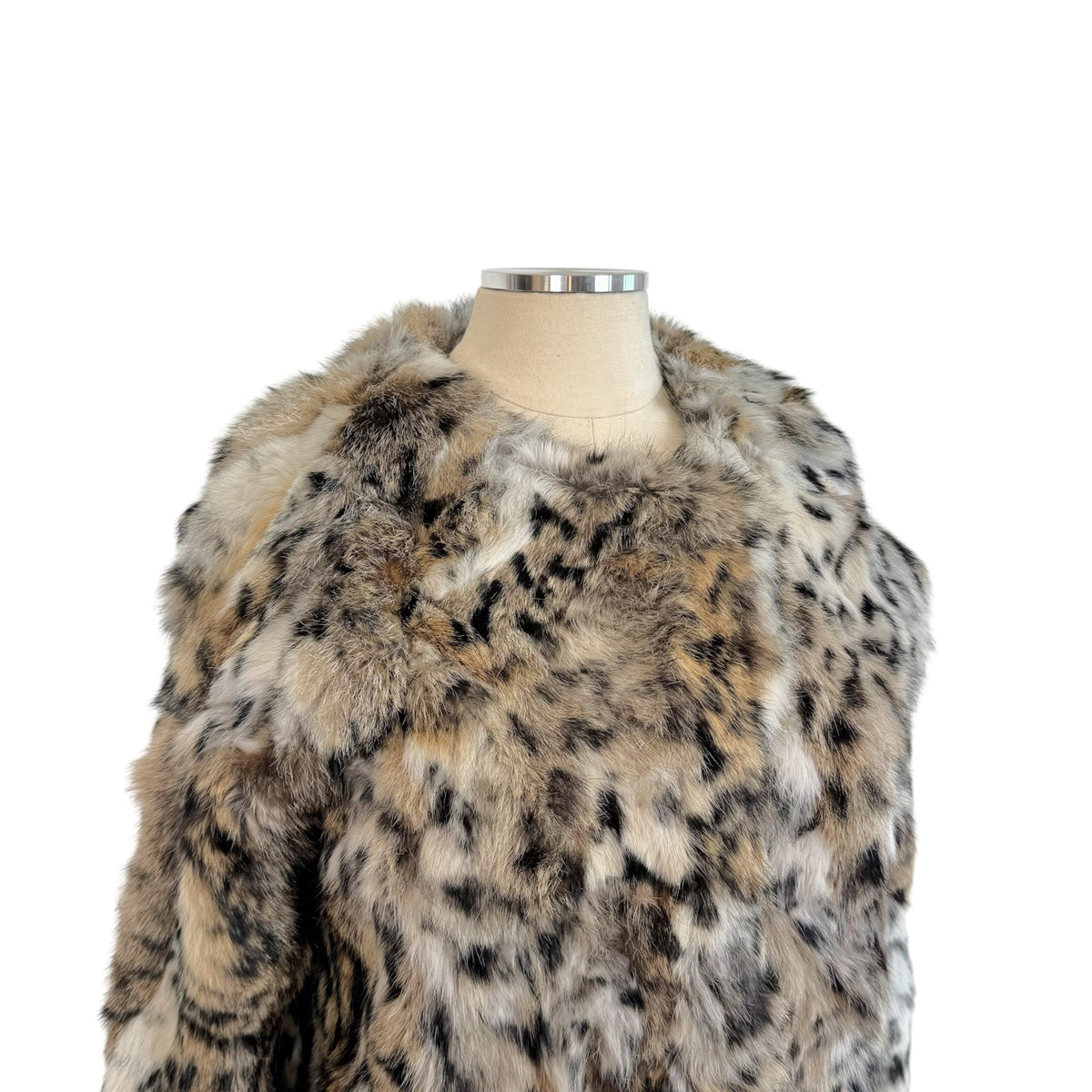 Lydie Dyed Rabbit Fur Coat Lynx Pattern XS