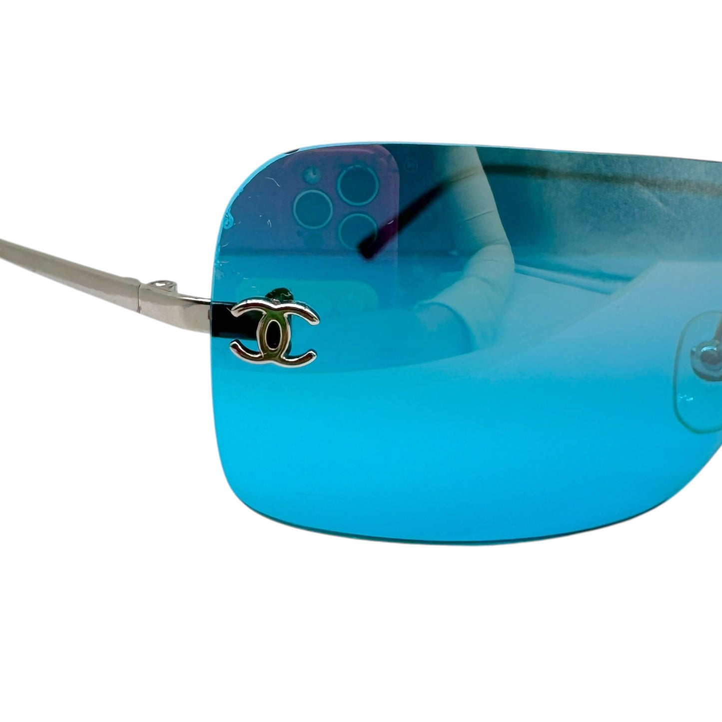 Chanel Rimless Rectangle Sunglasses Turquoise Silver