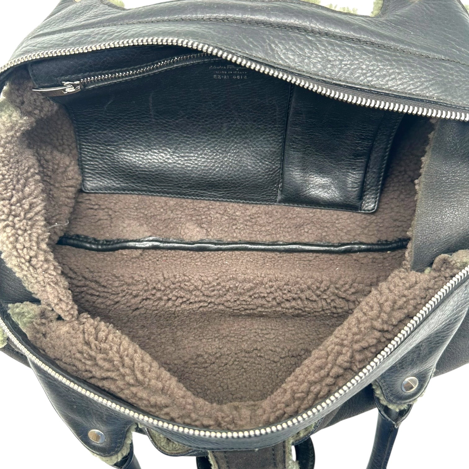 Salvatore Ferragamo Black & Green Shearling Shoulder Bag - Outfit Repeater