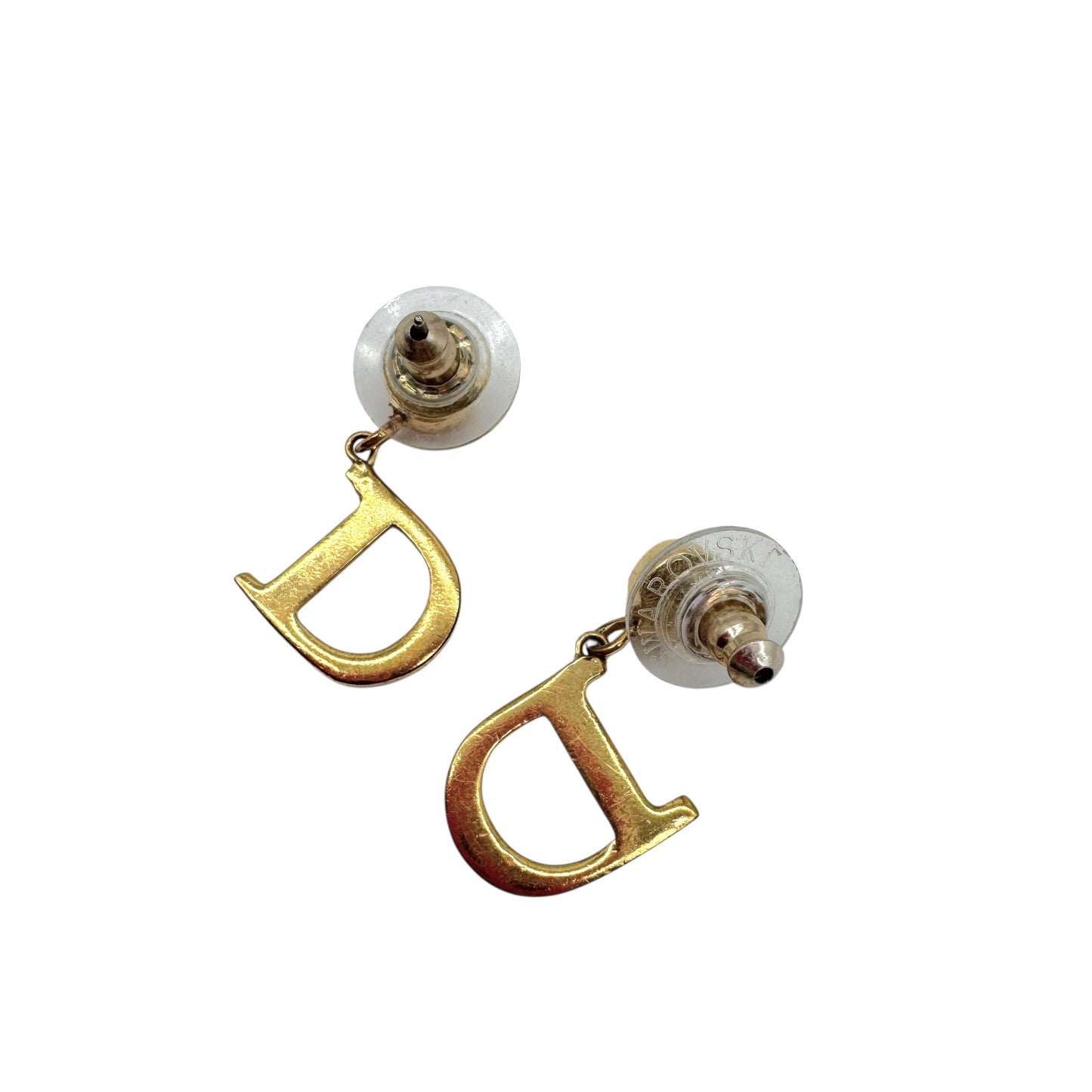 Christian Dior Gold D Logo Dangly Earrings