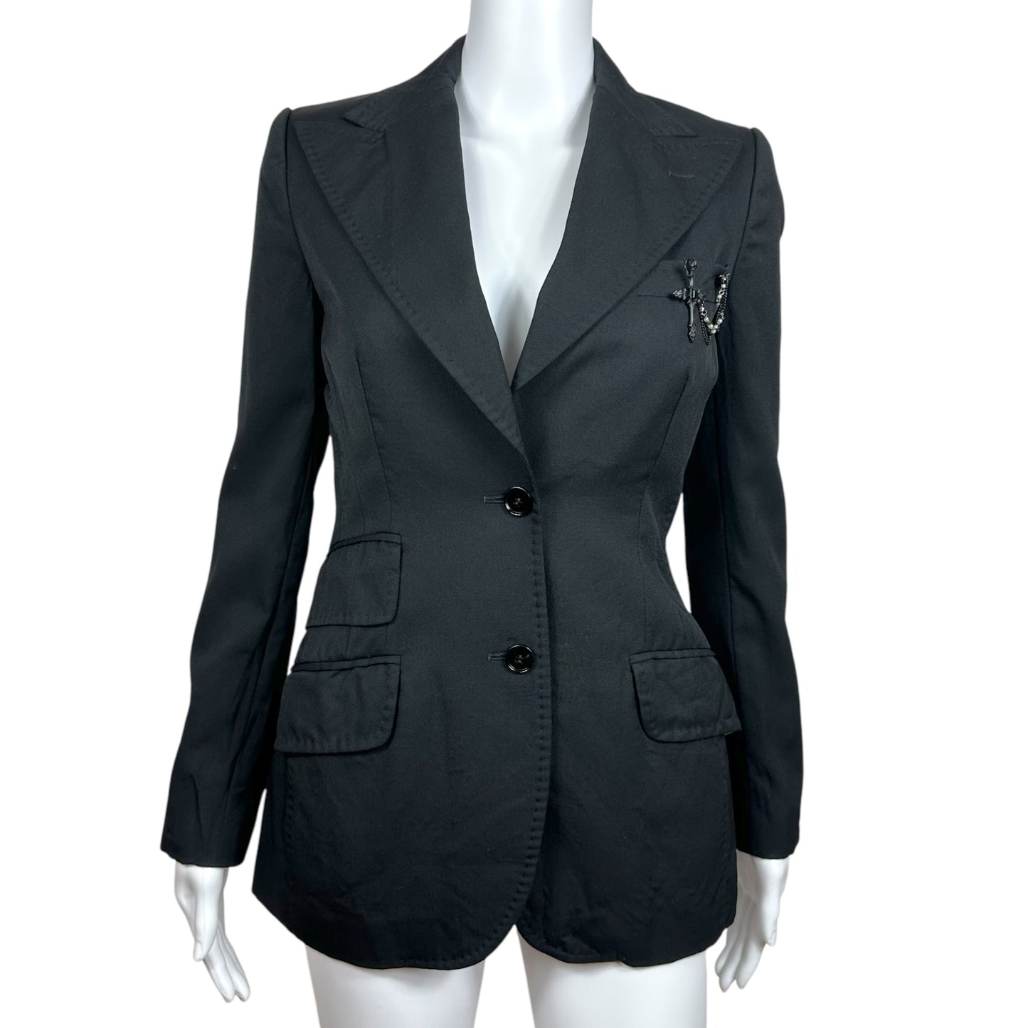 Dolce & Gabbana Black Blazer w/ Cross Brooch