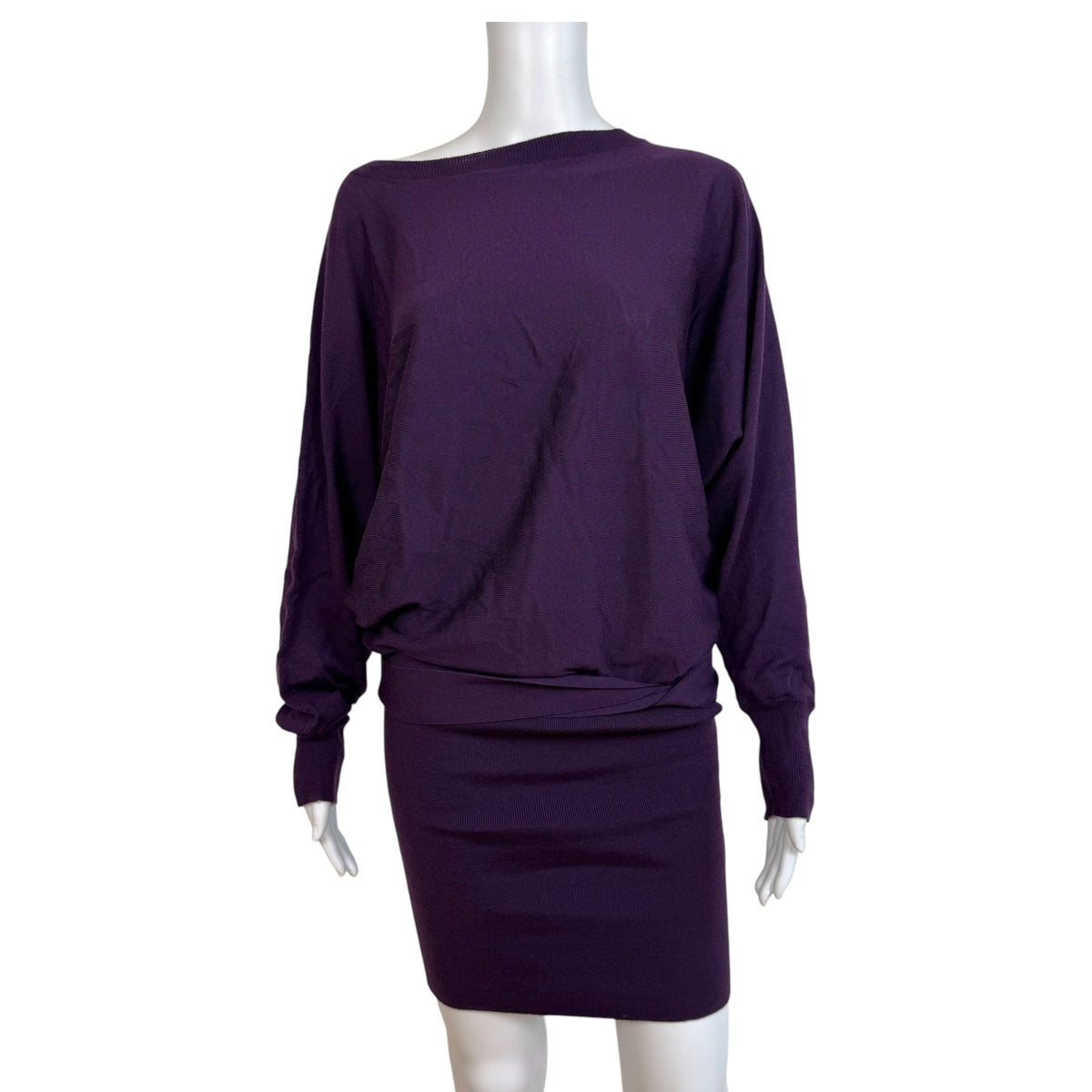 Jean Paul Gaultier Wool Knit Wrap Mini Dress Deep Purple