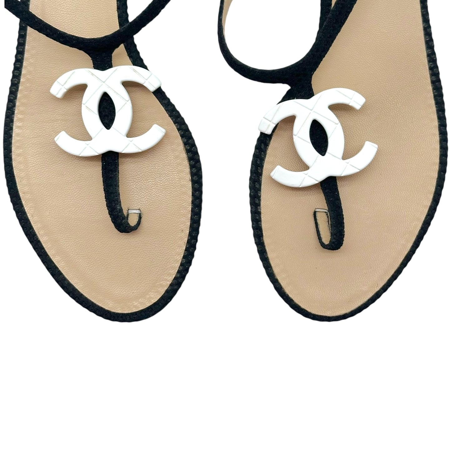 Chanel Black & White CC Logo Flat Thong Sandals