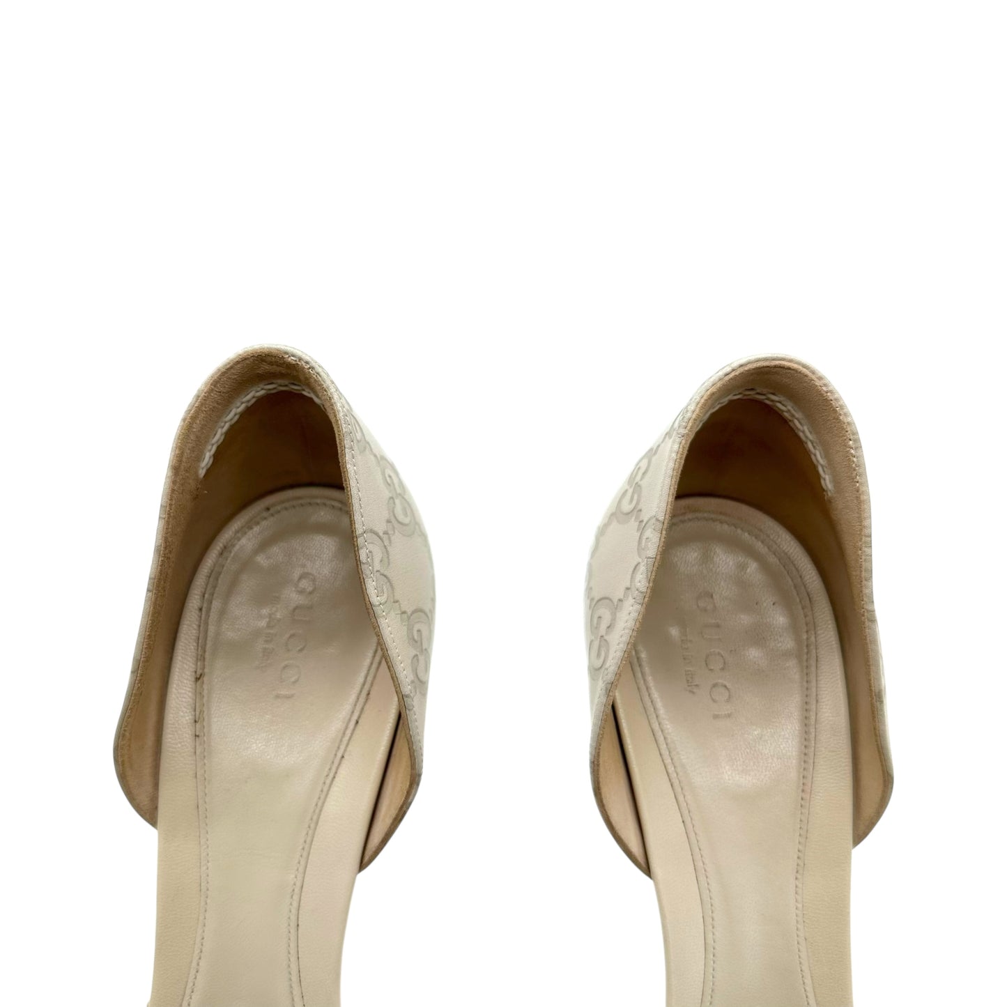 Gucci Ivory Leather Guccissima Horsebit Kitten Heels