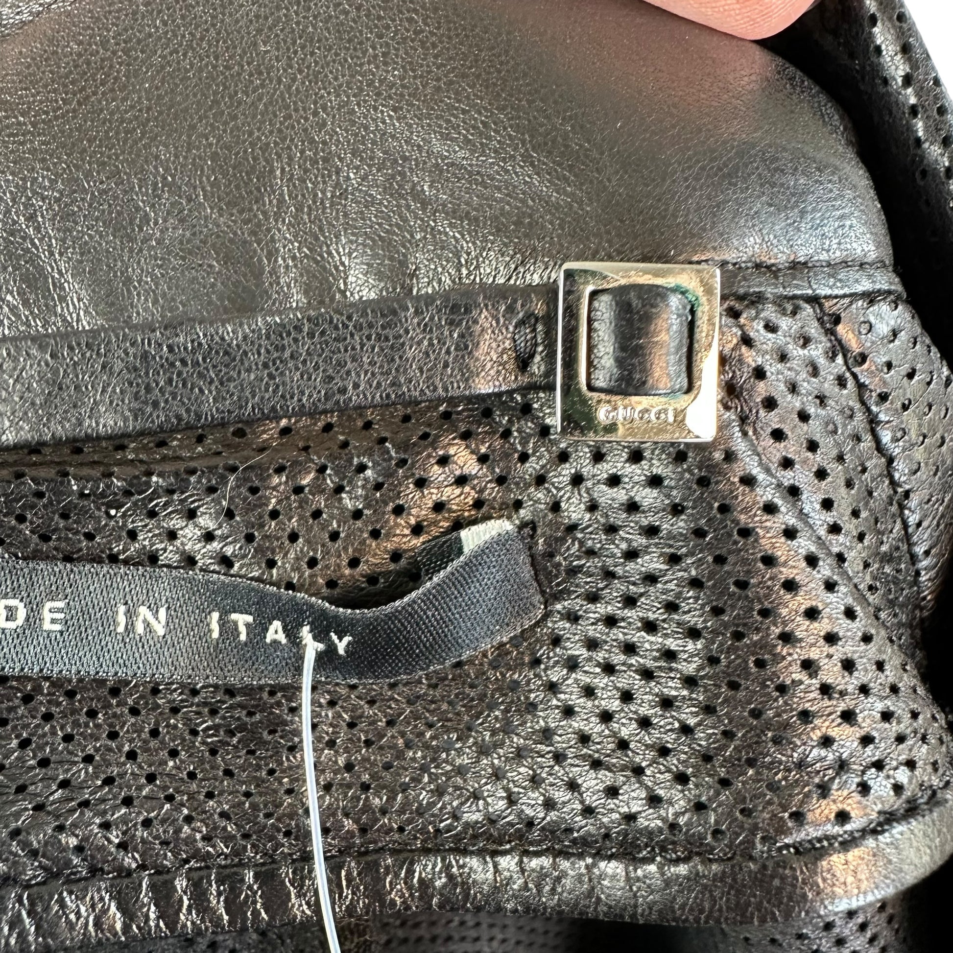 Gucci Black Perforated Leather Trench Coat