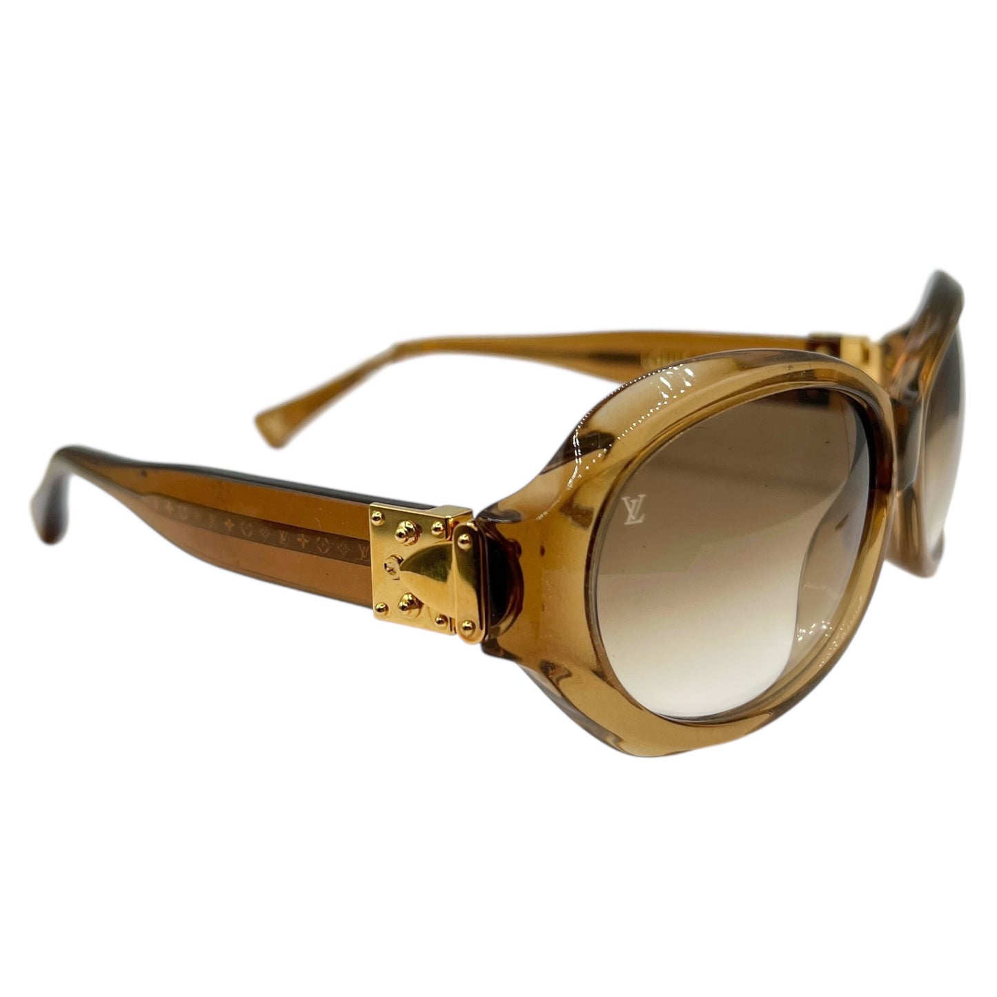 Louis Vuitton Gold Glitter Oversized Round Sunglasses Z0094E w/ Case