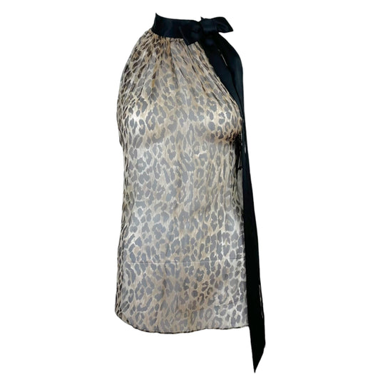 Dolce & Gabbana Sheer Leopard Print Silk Bow Neck Tie Halter Blouse