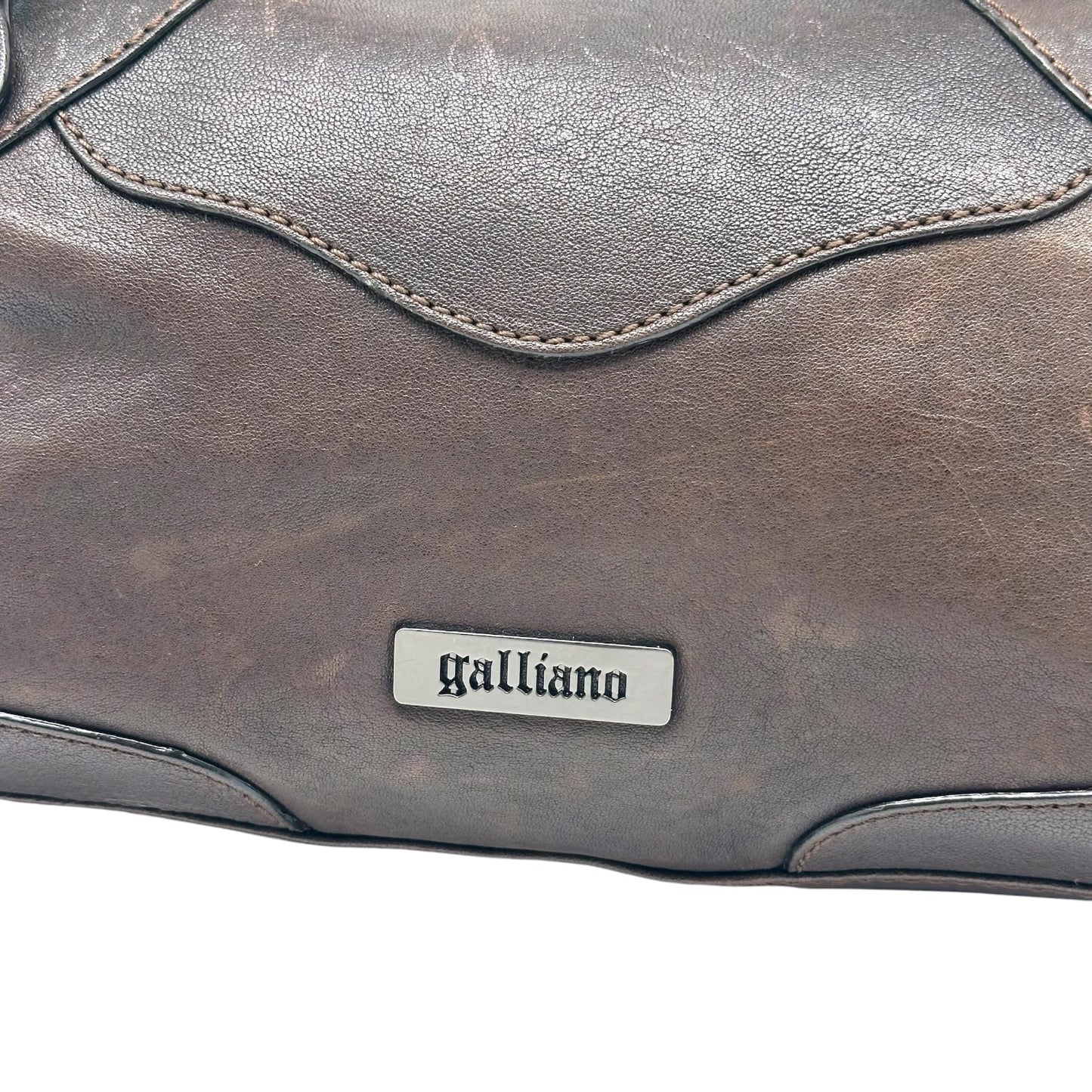 Galliano Brown & Silver Studded Logo Shoulder Bag