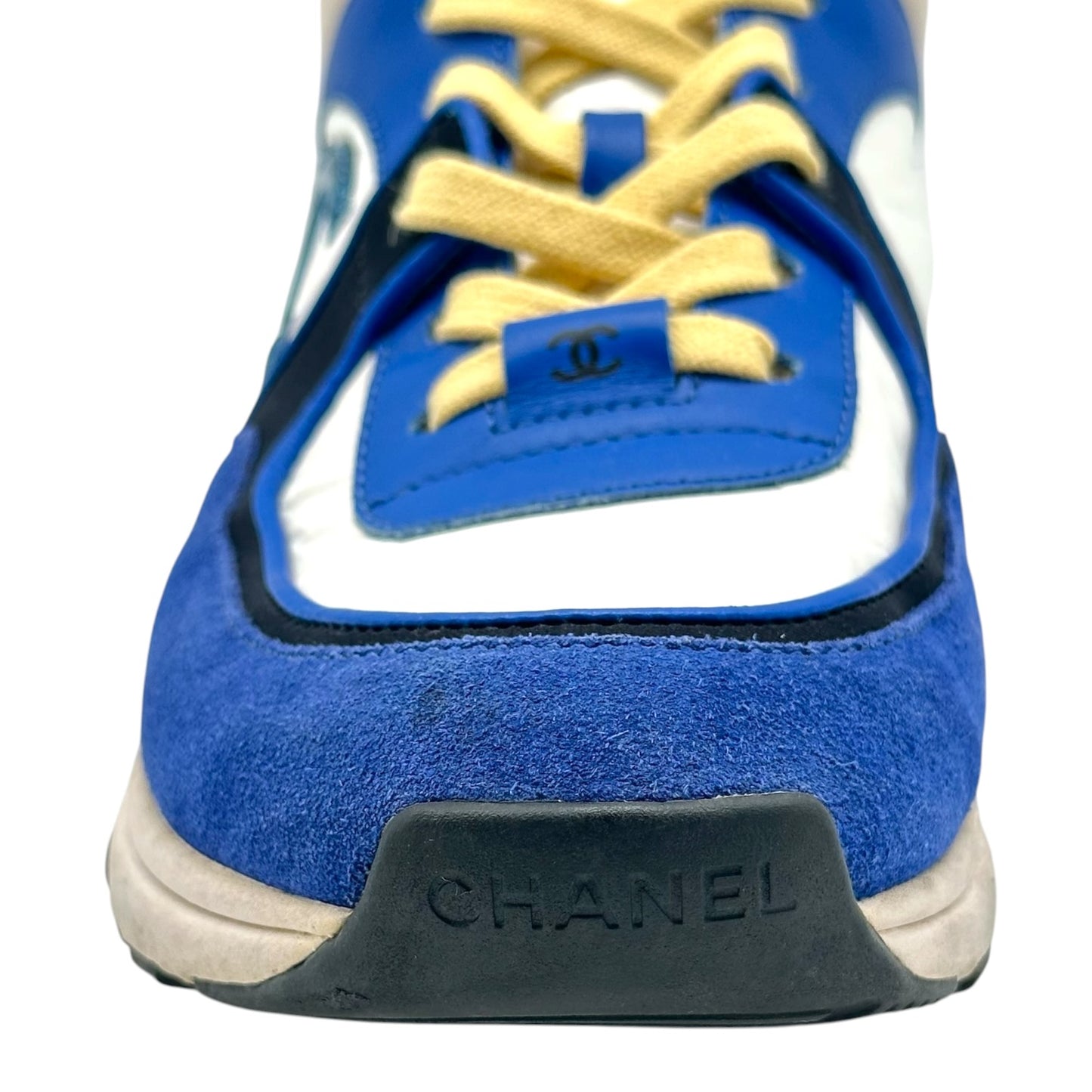 Chanel Cobalt Blue Butter Yellow Logo Sneakers