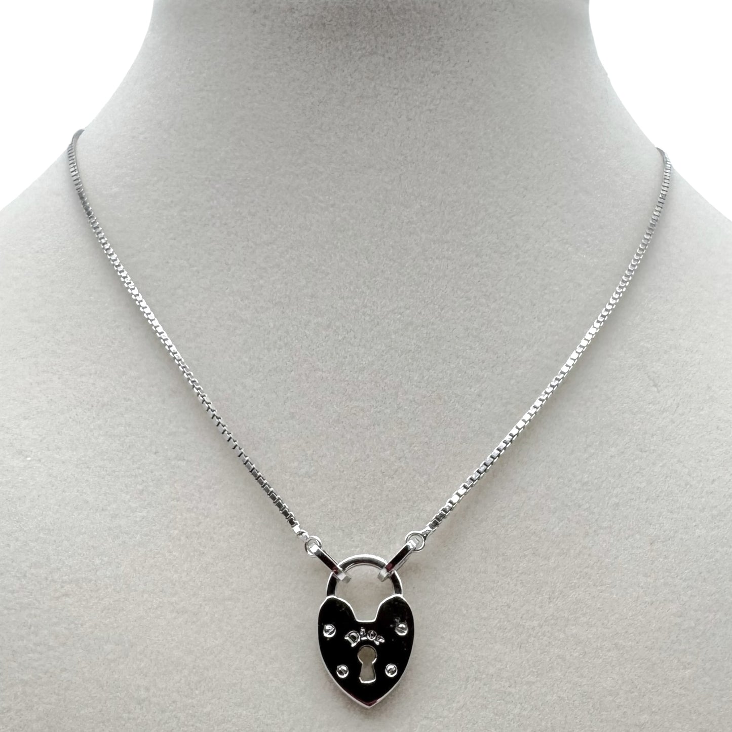 Christian Dior Silver Lock Charm Necklace