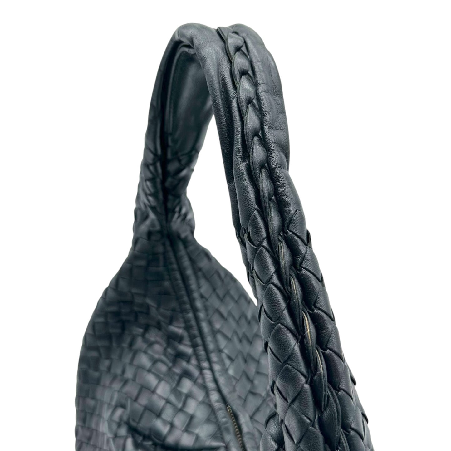 Bottega Veneta Black Intrecciato Woven Leather Medium Hobo Bag