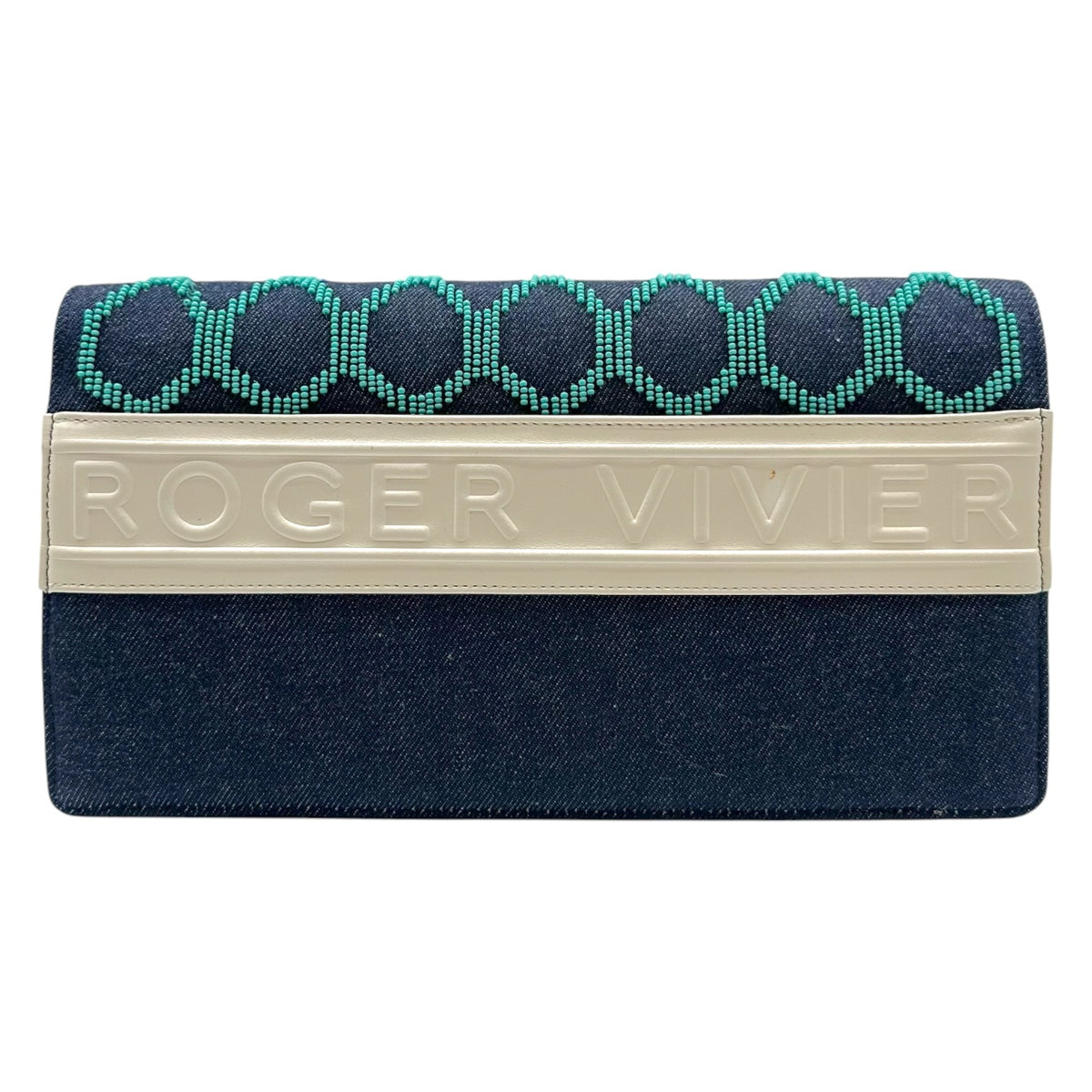Roger Vivier Ikat Beaded Denim Leather Crossbody Bag
