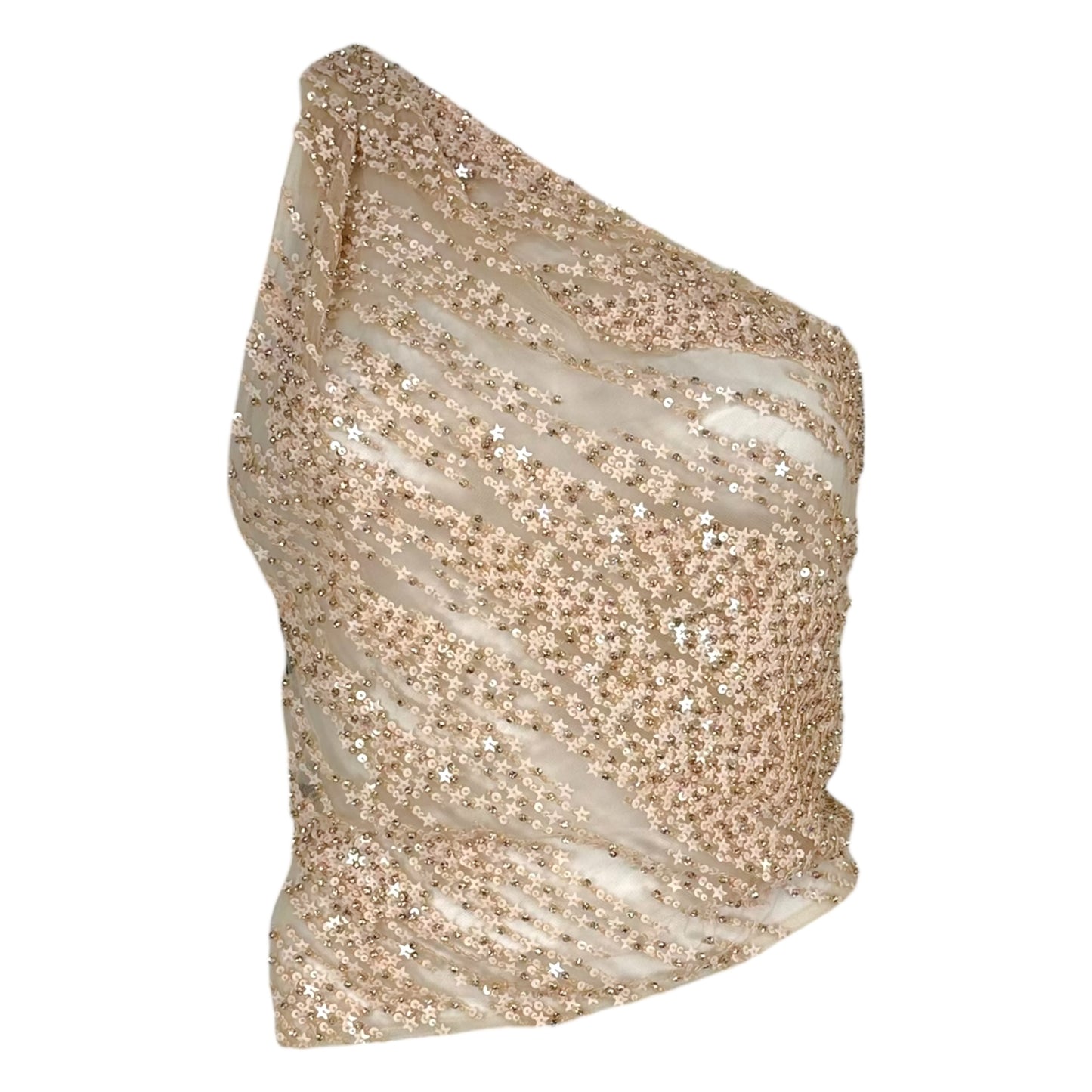 Dsquared2 F/W 2023 Runway Sample Semi-Sheer Sequin & Leather One Shoulder Crop Top