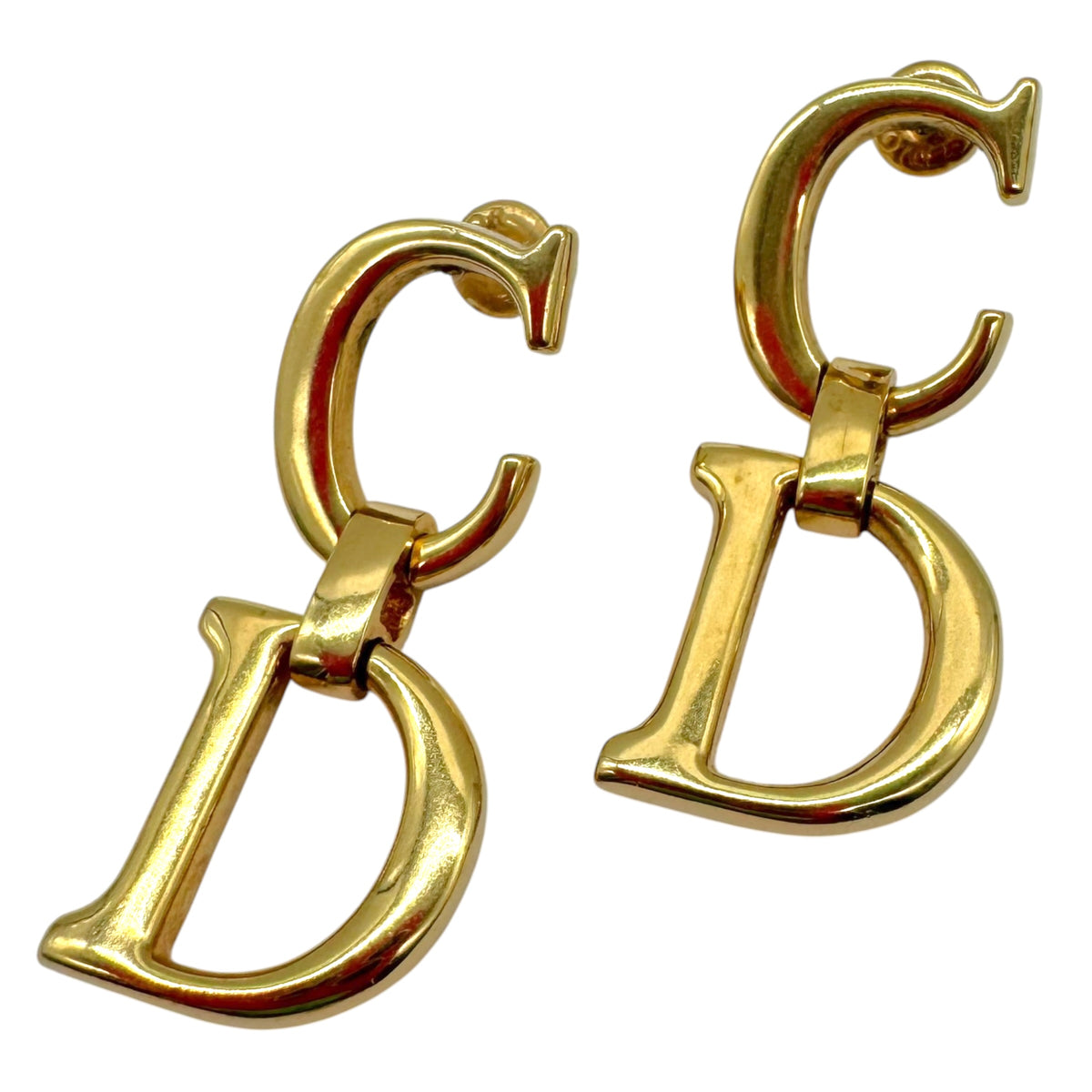 Christian Dior Gold CD Saddle Logo Earrings