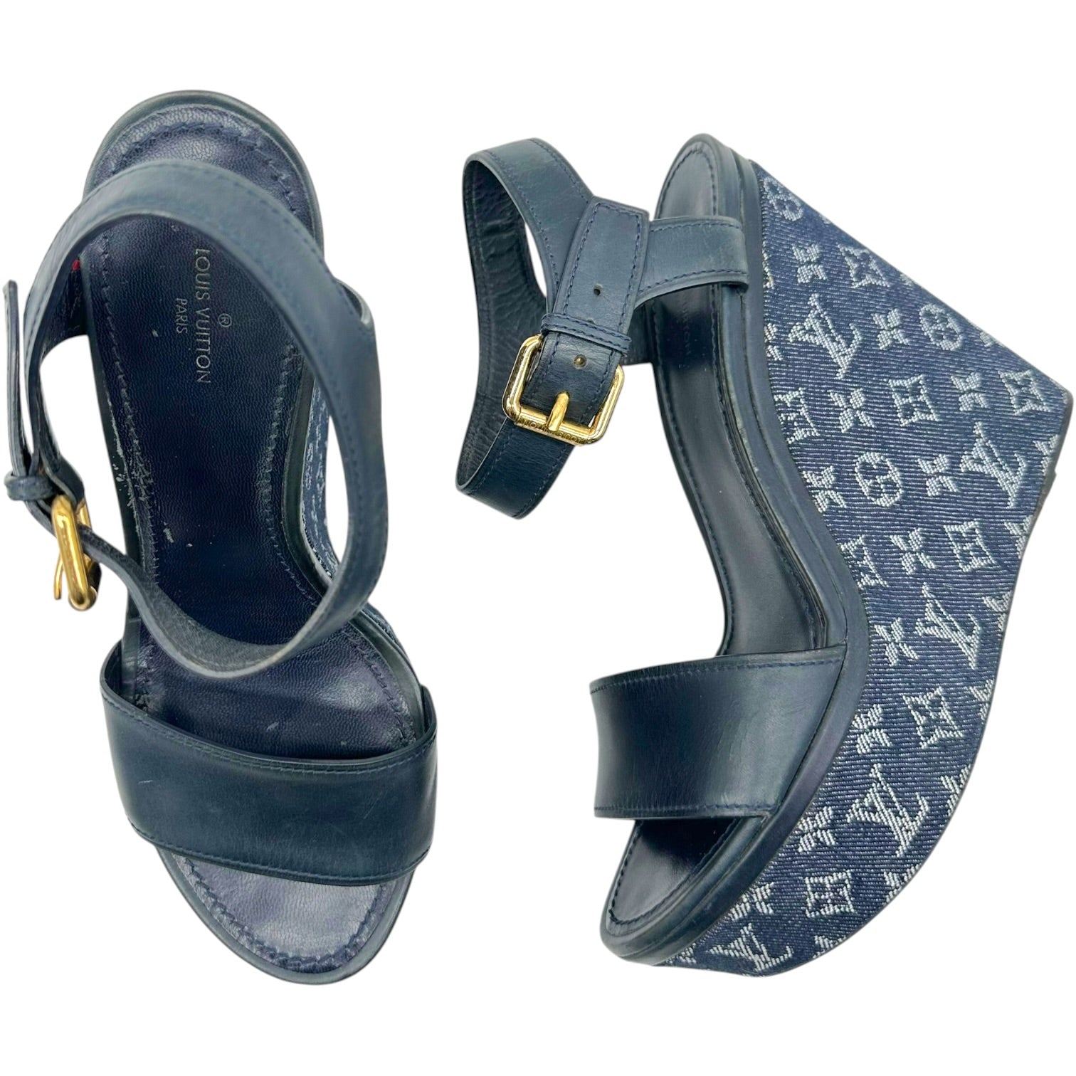 Louis Vuitton Denim Monogram Platform Wedge Sandals