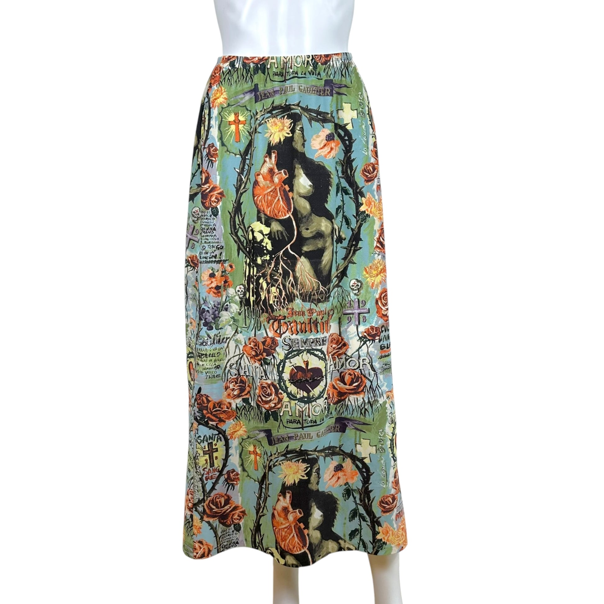 Jean Paul Gaultier Multicolor Tattoo Print Maxi Skirt