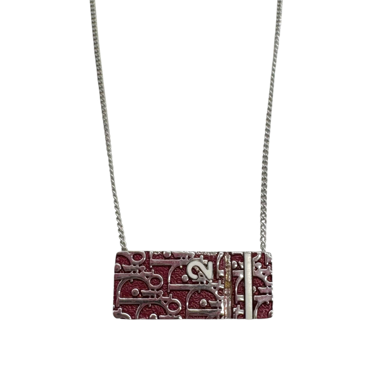 Christian Dior Silver & Red Trotter Monogram Necklace