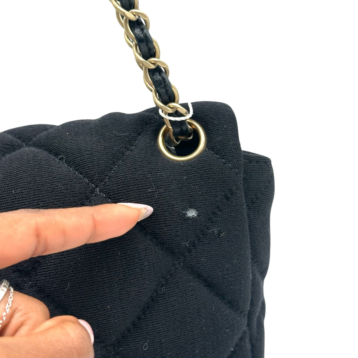 Chanel Small Flap Shoulder Bag Black Gold Quilted Jersey