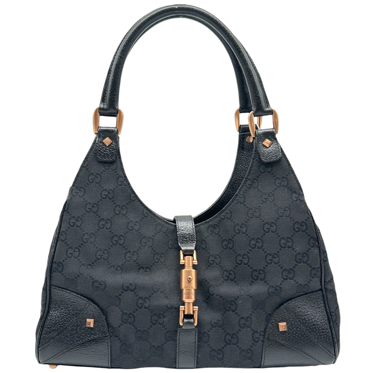 Gucci Black Monogram Shoulder Bag with Rose Gold Hardware