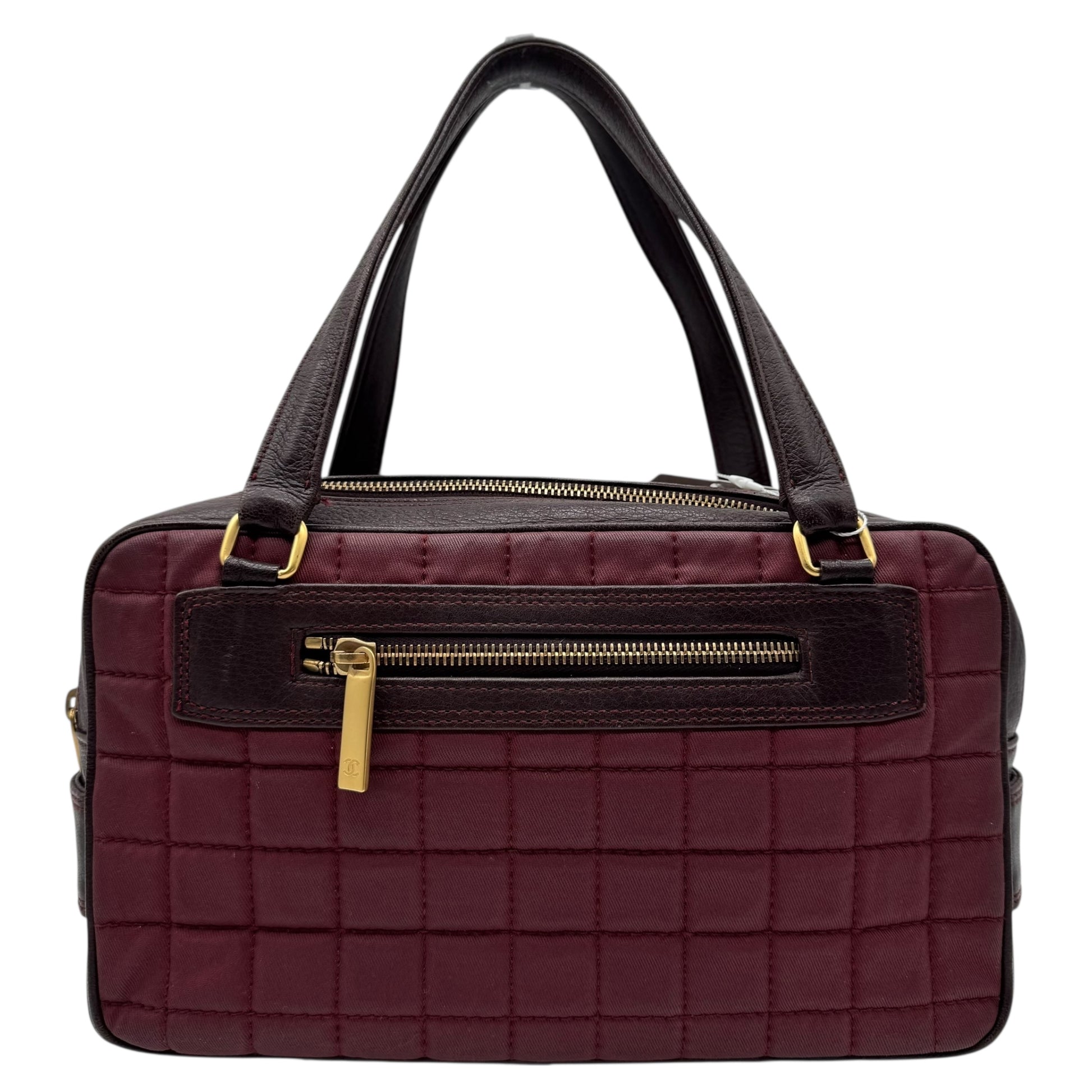 Chanel Burgundy Chocolate Bar Quilted Canvas & Leather Bowler Bag 2002-2003 - Outfit Repeater