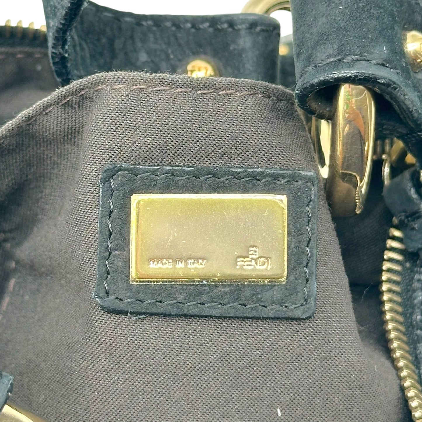 Fendi Black Suede Mini Shoulder Bag With Gold Studs