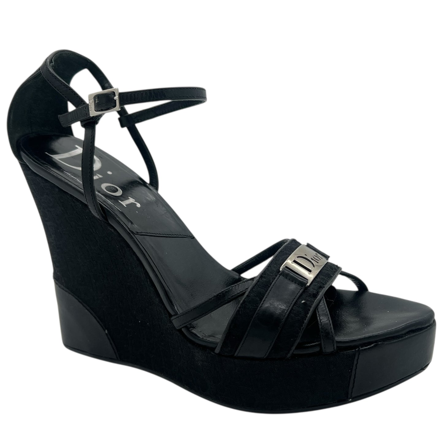 Christian Dior Black Monogram Wedge Sandals - Outfit Repeater