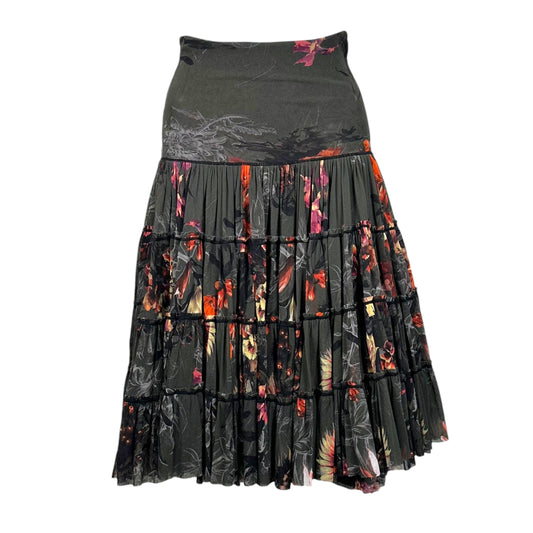 Jean Paul Gaultier Soleil Dark Green Floral Printed Mesh Midi Skirt