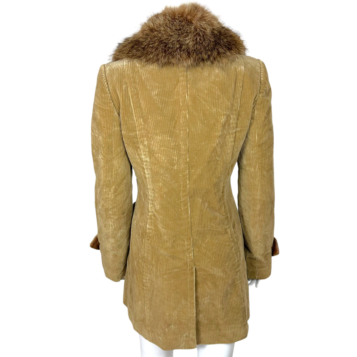Dolce & Gabbana Brown Corduroy Coat With Lamb Fur Collar