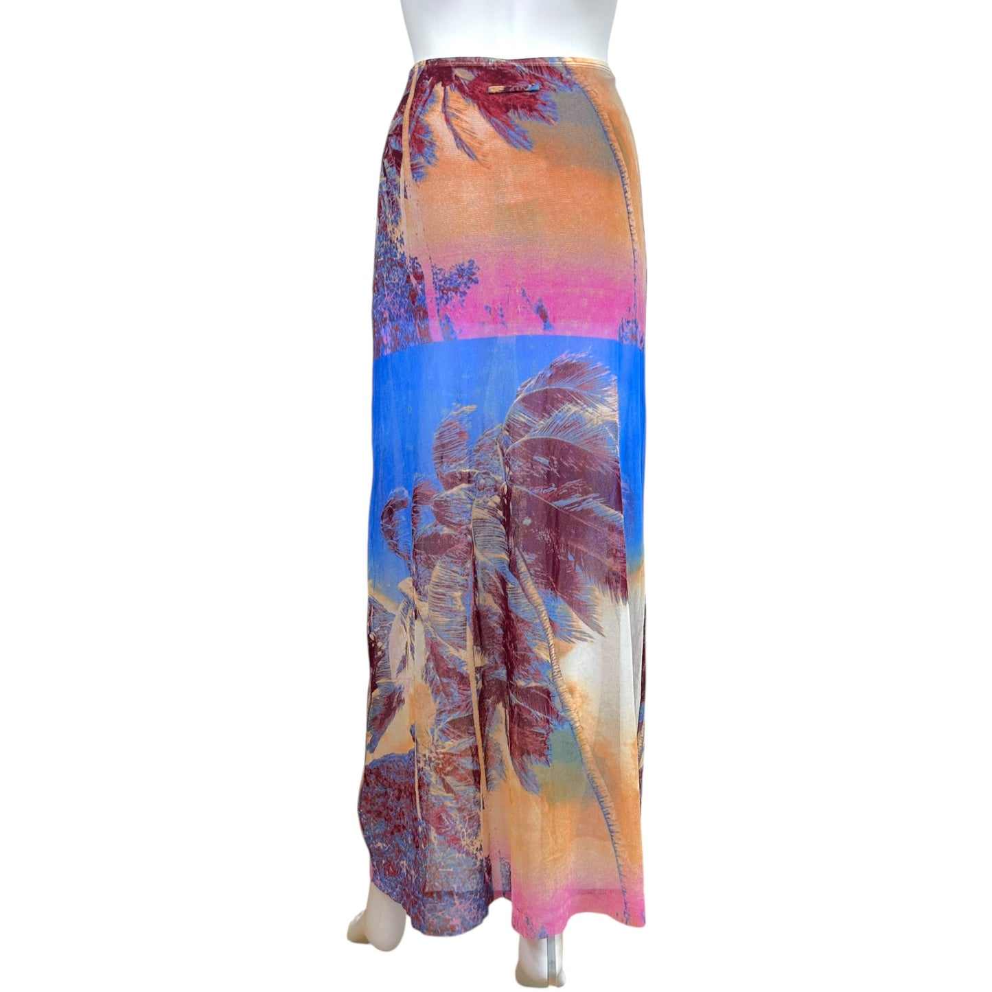 Jean Paul Gaultier Soleil 1998 Multicolor Palm Tree Print Mesh Maxi Skirt NEW