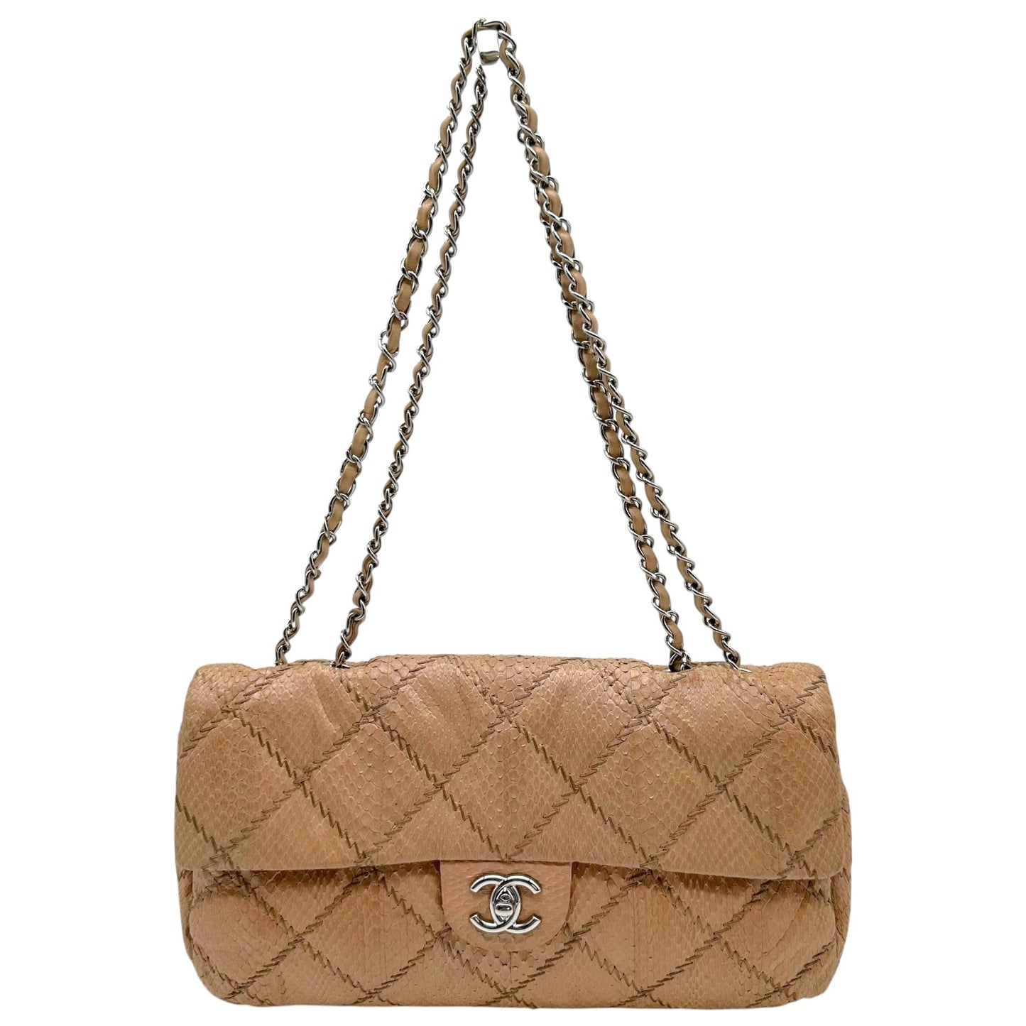 Chanel Tan Python Wild Stitch Medium Flap Bag