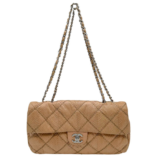 Chanel Tan Python Wild Stitch Medium Flap Bag