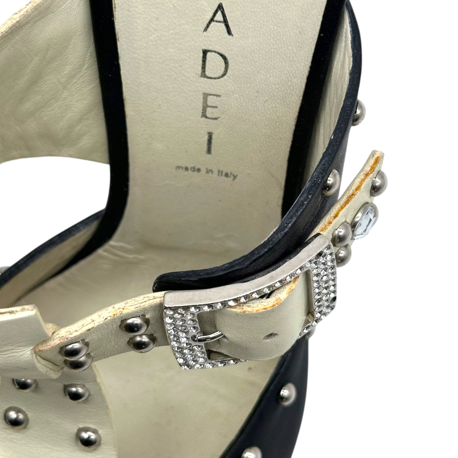 Casadei Studded Black & White Mule Heels - Outfit Repeater