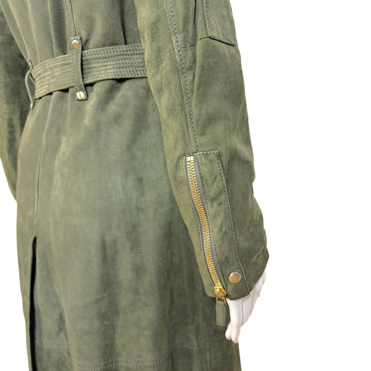 Gucci Suede Trench Coat Khaki Green Zip-Up S