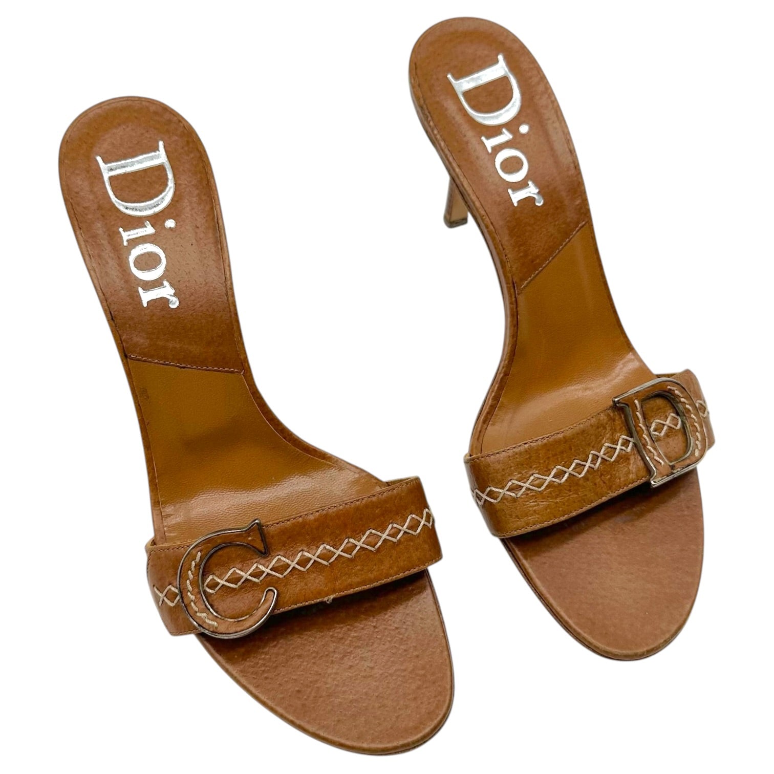 Christian Dior Tan Leather Heeled Mule Sandals