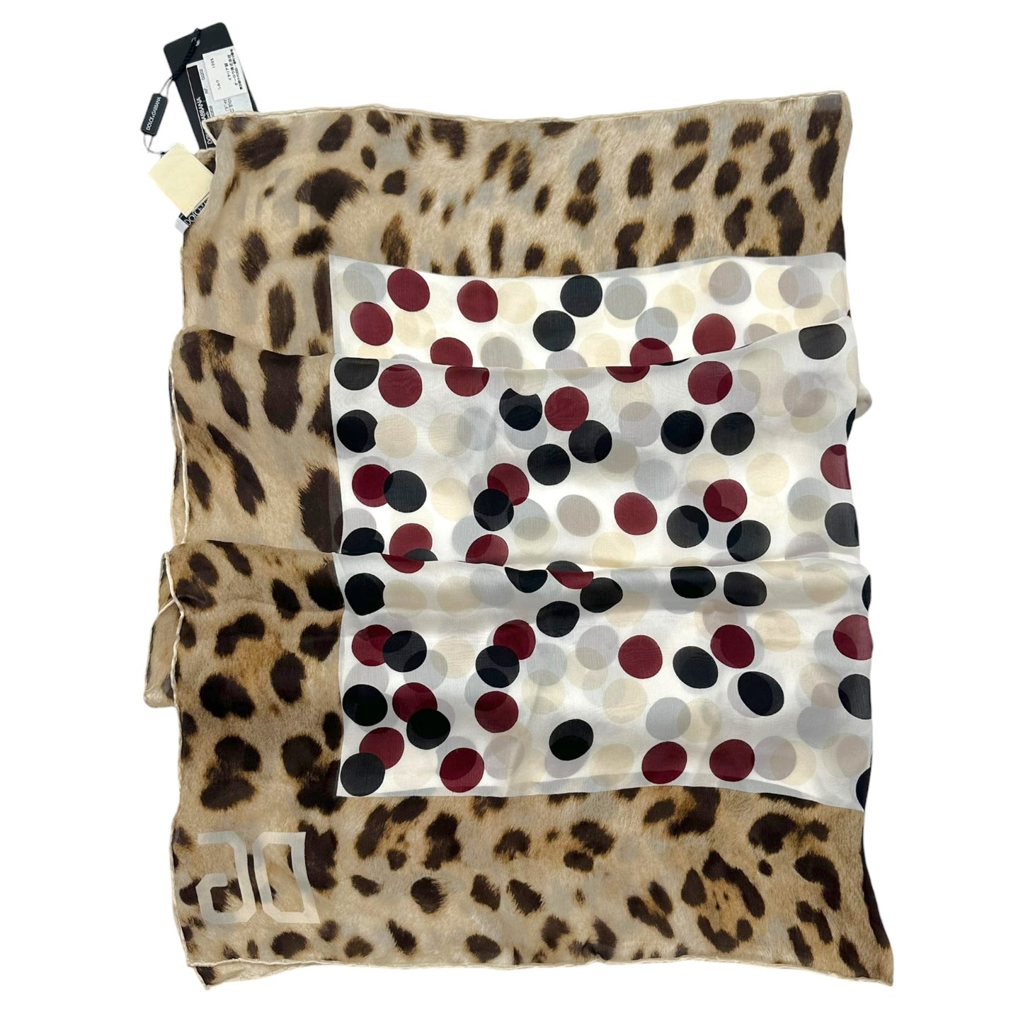 Dolce & Gabbana Polka Dot & Leopard Print Large Silk Scarf NEW